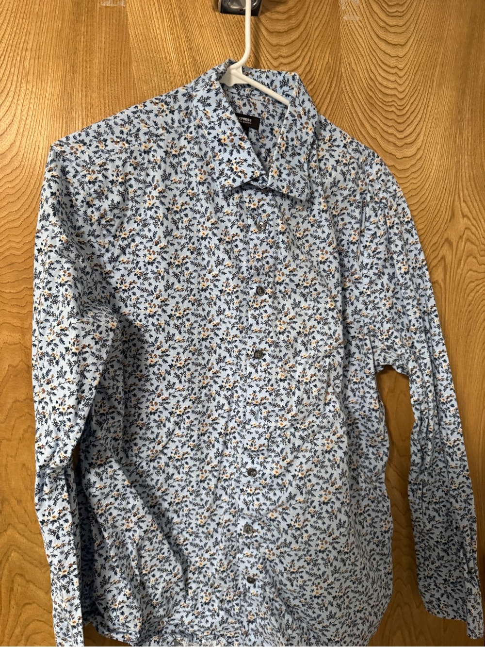 Express Extra Slim Blue Micro Floral Button-Down Shirt
